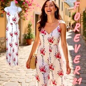 Forever 21 Women's Floral Print Wide-Leg
Jumpsuit in White , MEDIUM